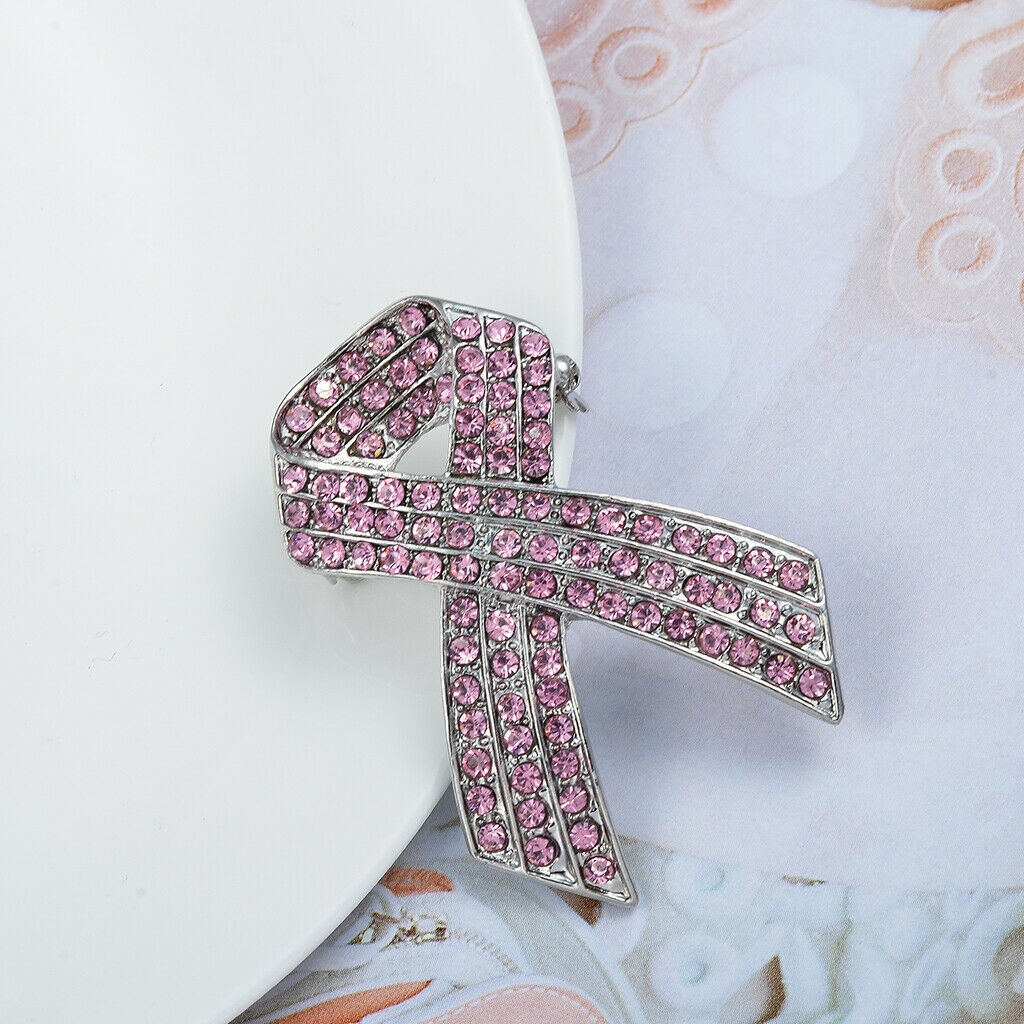 Bow Knot Style Pink Crystal Ribbon Brooch Pin Women Men Corsage Jewelry