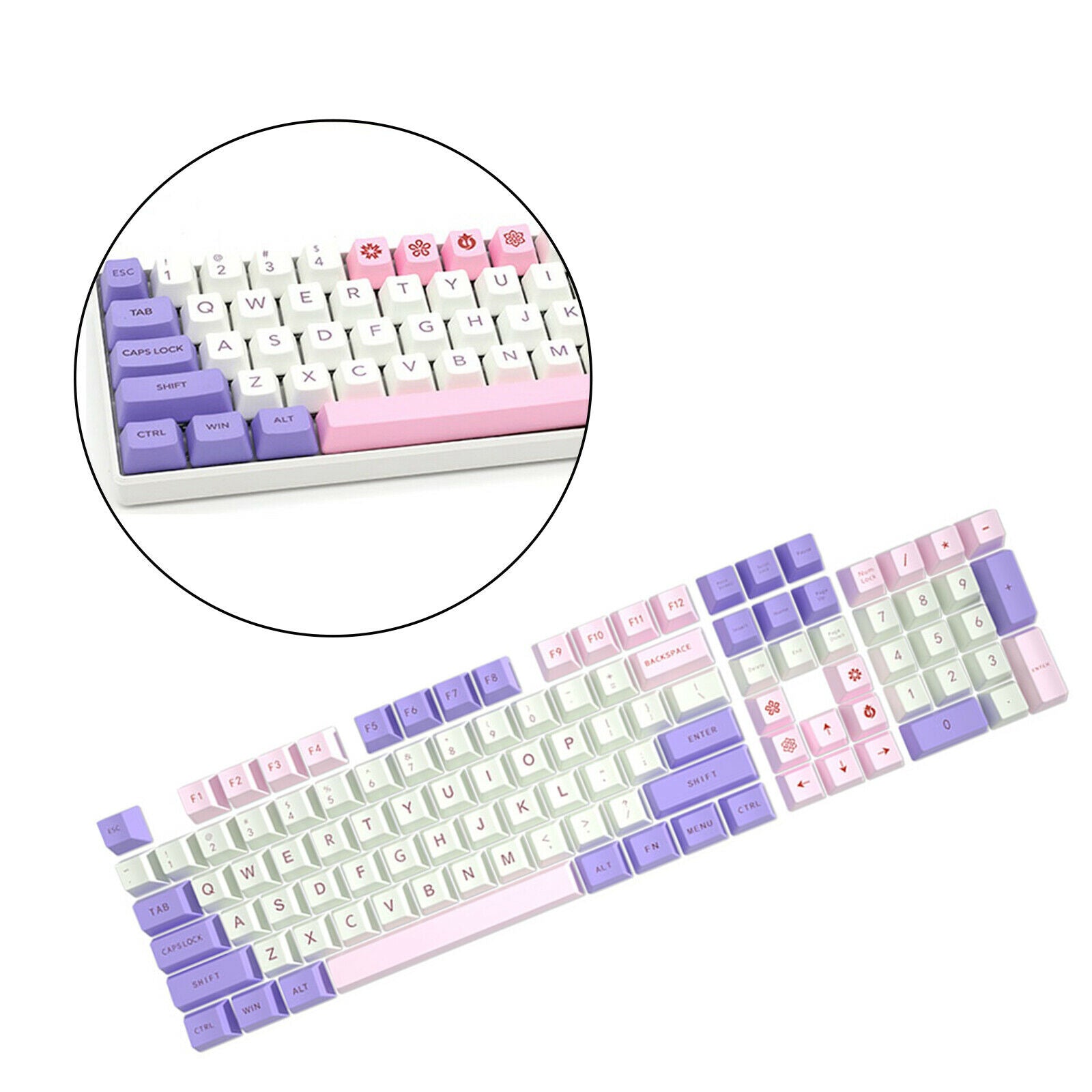 108 Key Mechanical Keyboard Keycaps Pink & Purple Anti-Slip Home Office