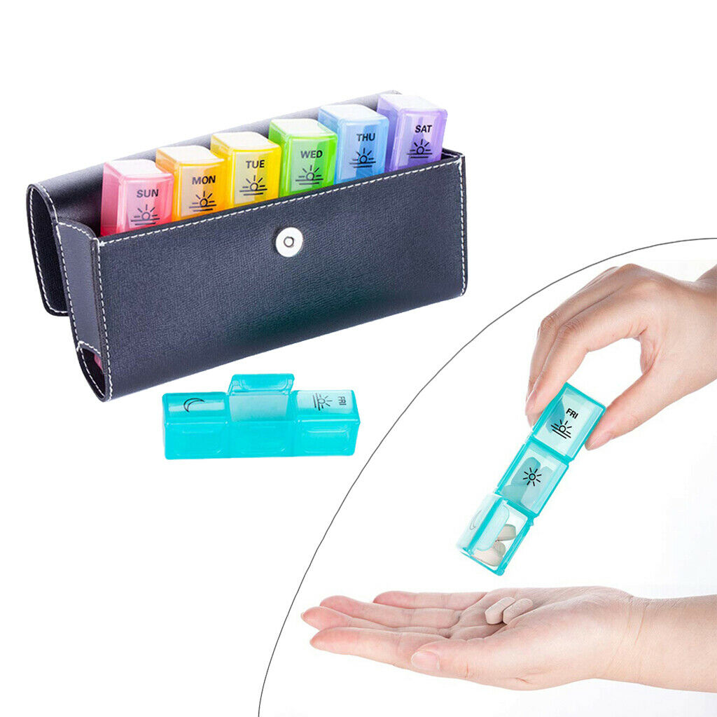 7 Day Pill Organizer Tablet Vitamin Fish Oil Container with PU Leather Bag