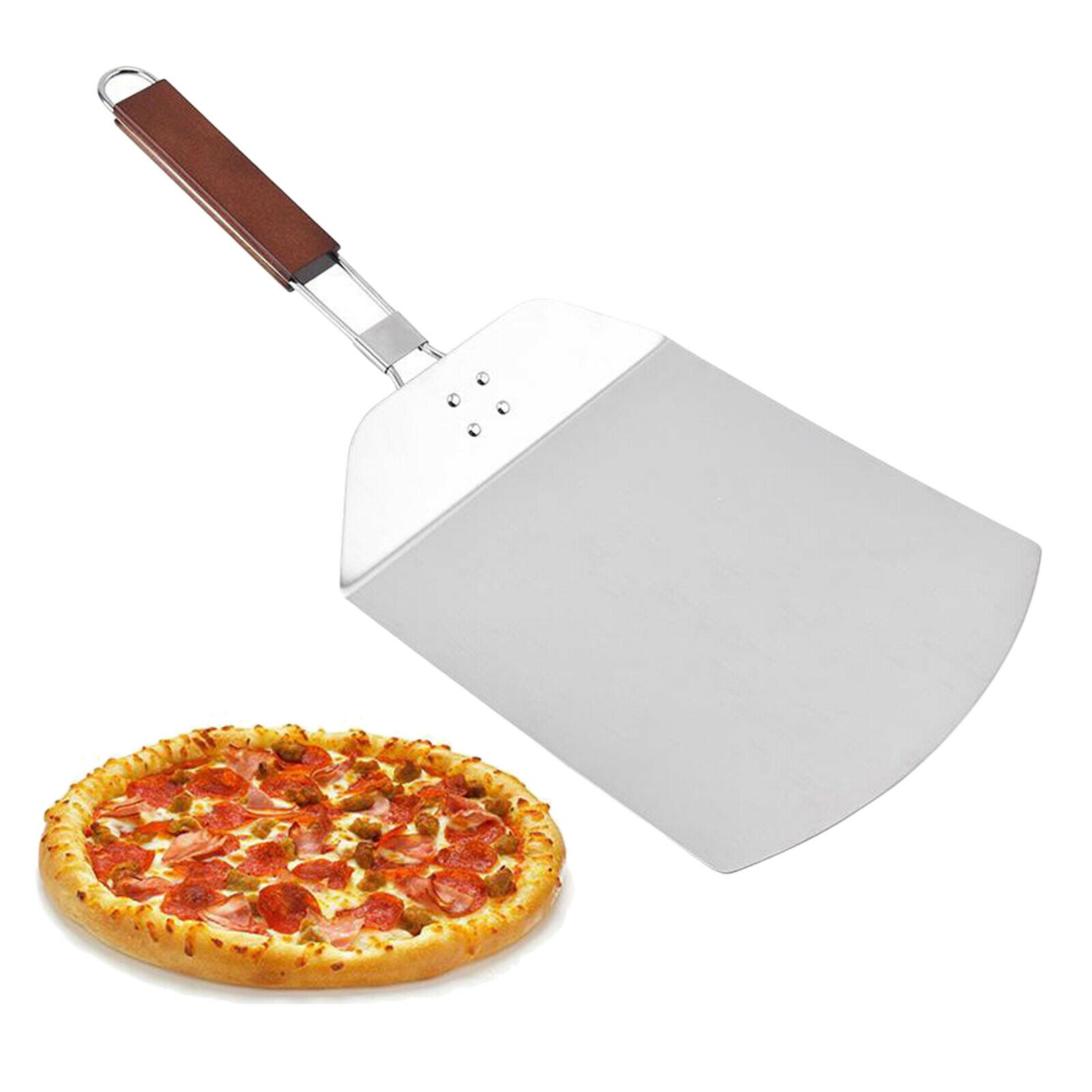 Stainless Steel Pizza Peel Foldable Wooden Handle Baker Paddle Shovel