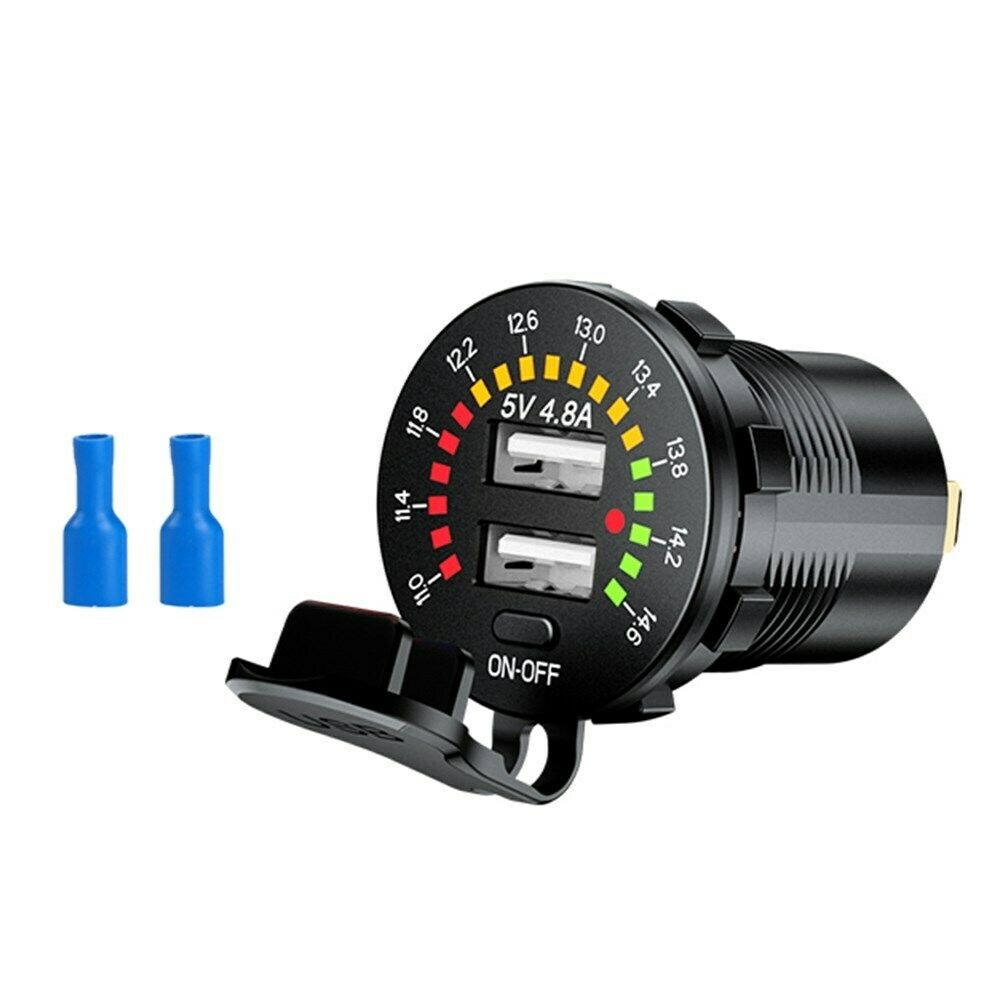 Dual USB Car Charger Socket Power Outlet 12V 4.8A LED Voltmeter for Car Boat