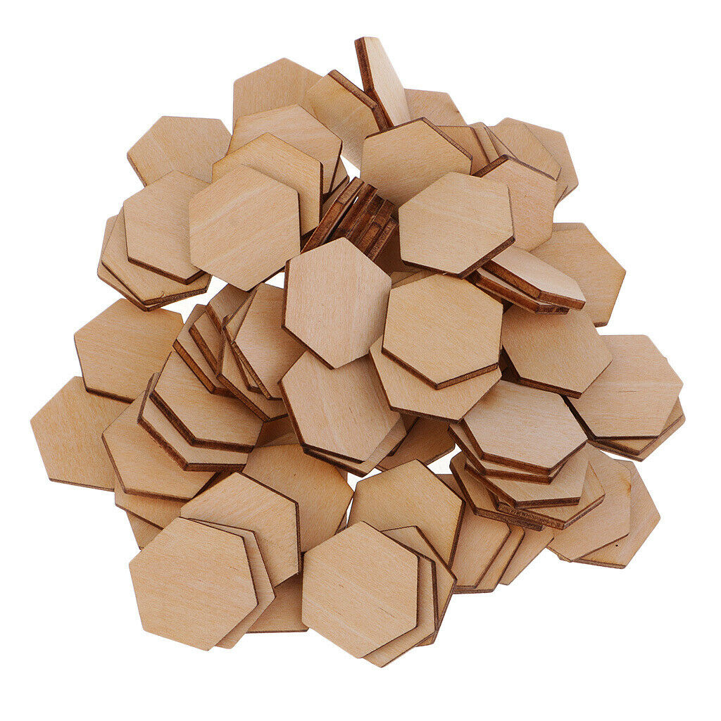 Hexagon Shaped Wooden Embellishments Shapes for Craft Decor DIY 100pcs 25mm