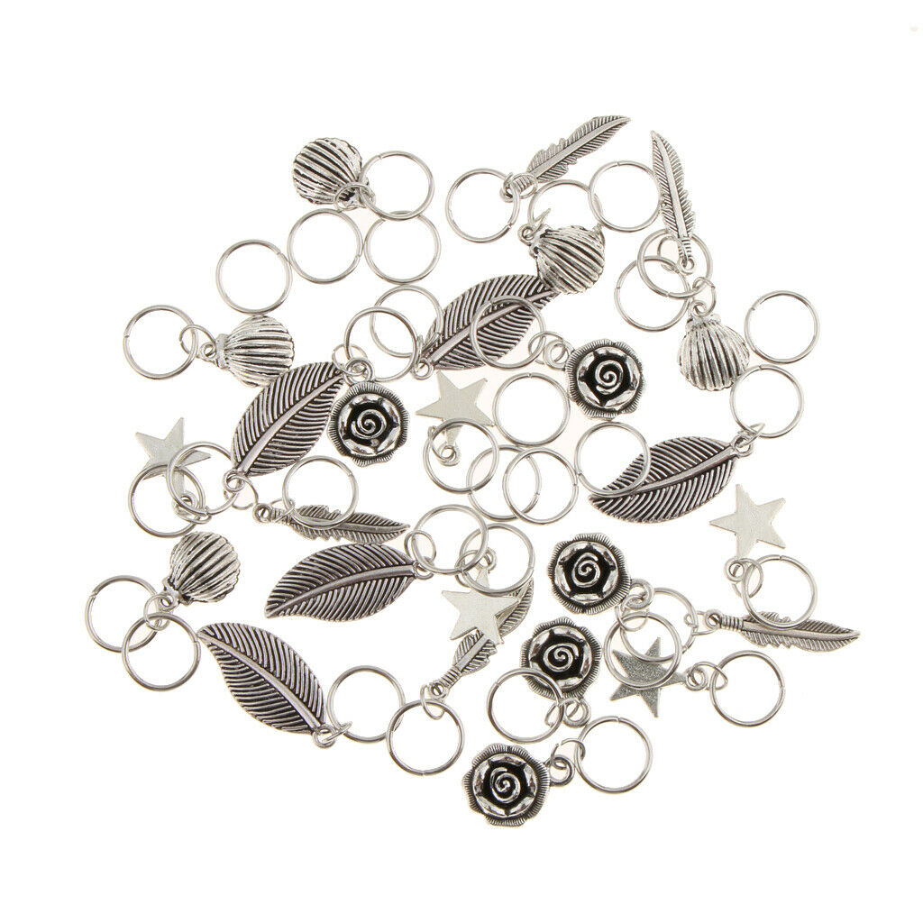 35pcs Mixed Flower Shell Feather Leaf Hair Ring Trimming Ring Bows