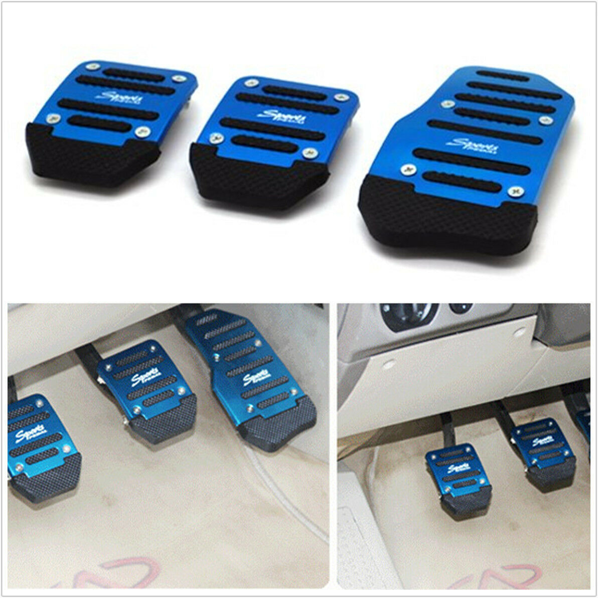 3Pcs Blue Sport Car Manual Series Non-slip Brake Clutch Foot Pedal Treadle Cover