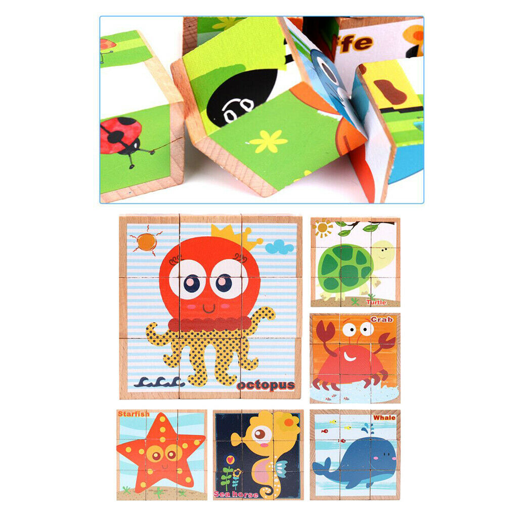 Wooden Marine life Building Blocks Preschool   Block Jigsaw Travel Puzzle