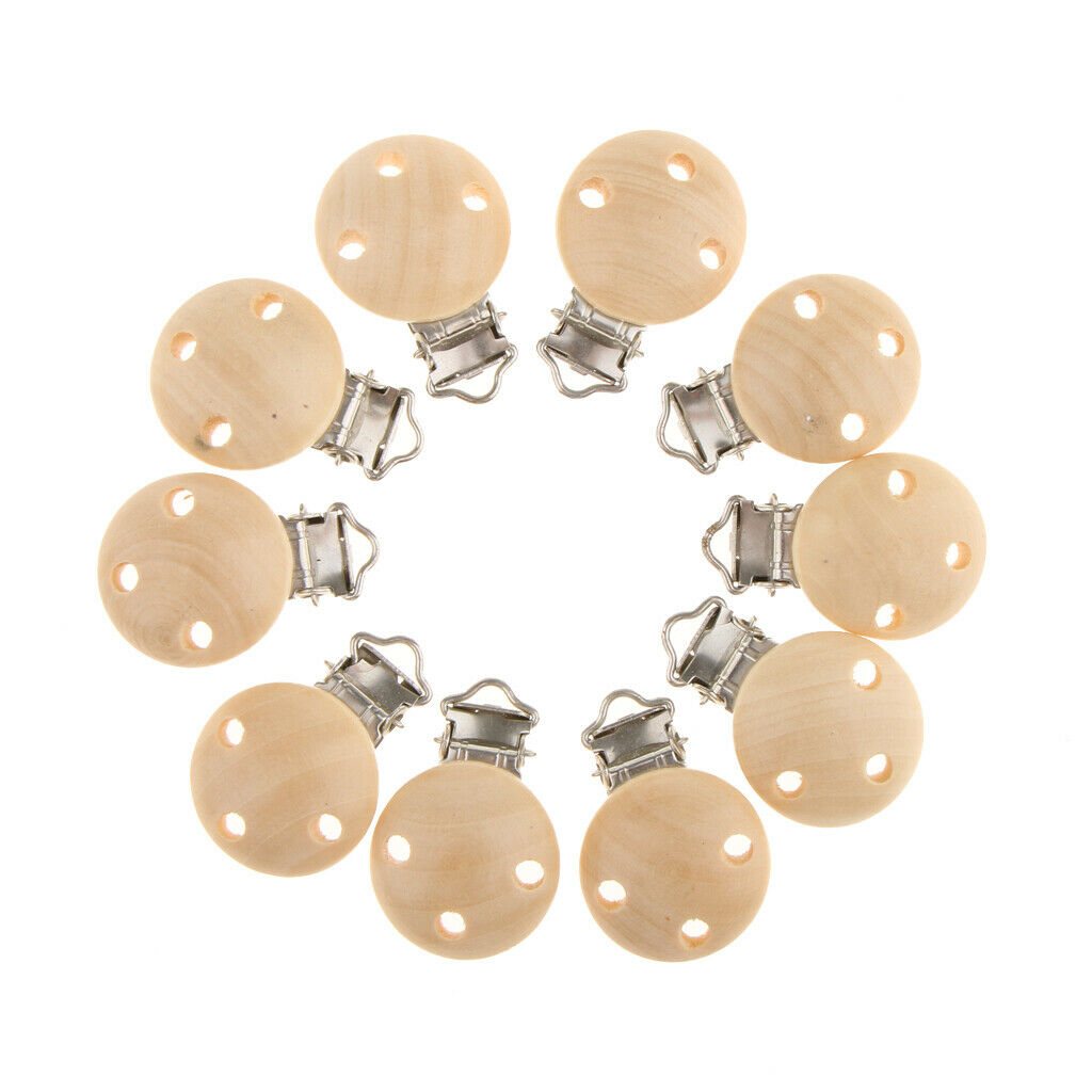 10 Pcs Infant Baby Wooden Pacifier Suspender Clips Dummy Nipples