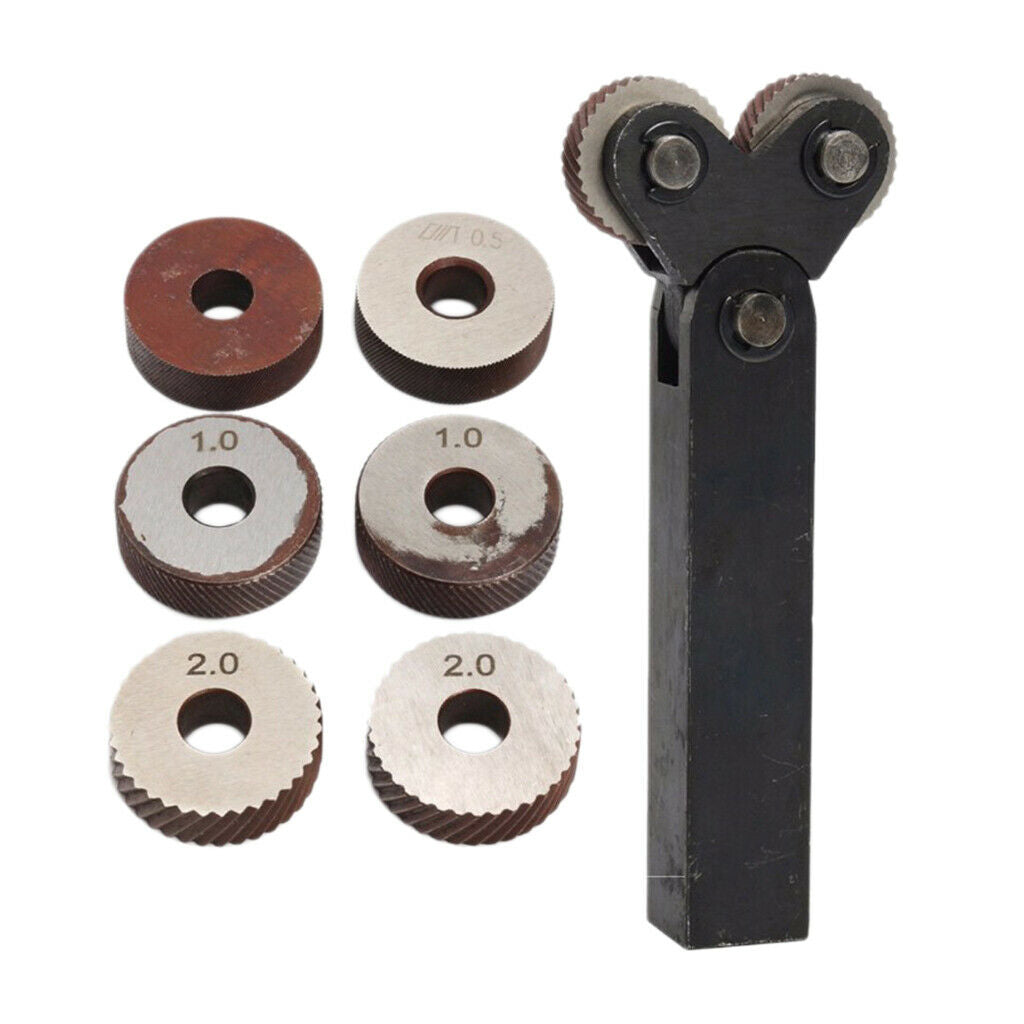 7pcs Steel Dual Wheel Knurling Tool Kit with 0.5mm 1mm 2mm Wheel Linear