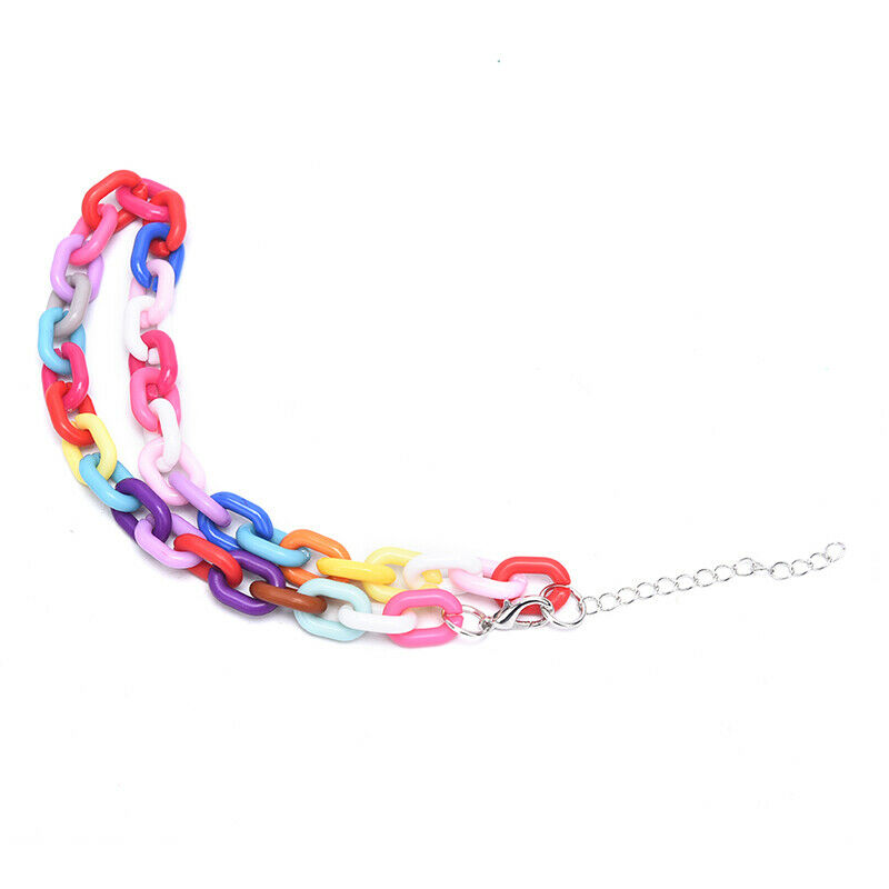 Boho Rainbow Acrylic Link Chain Necklace Bohemian Choker Necklace Jewelry.l8