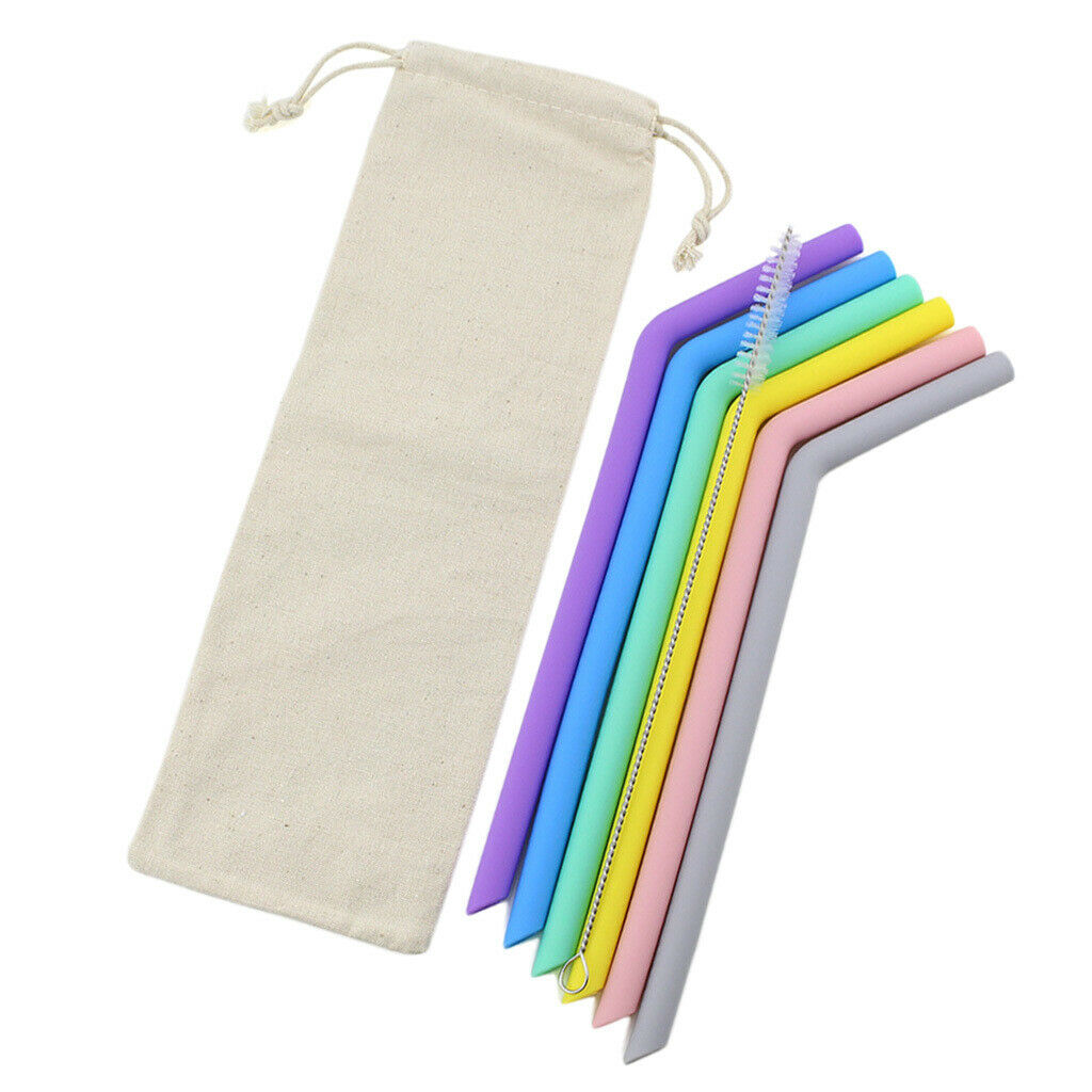 Silicone Straws Bent Stainless Steel Metal Cocktail Drinking Mixing Straw Curved