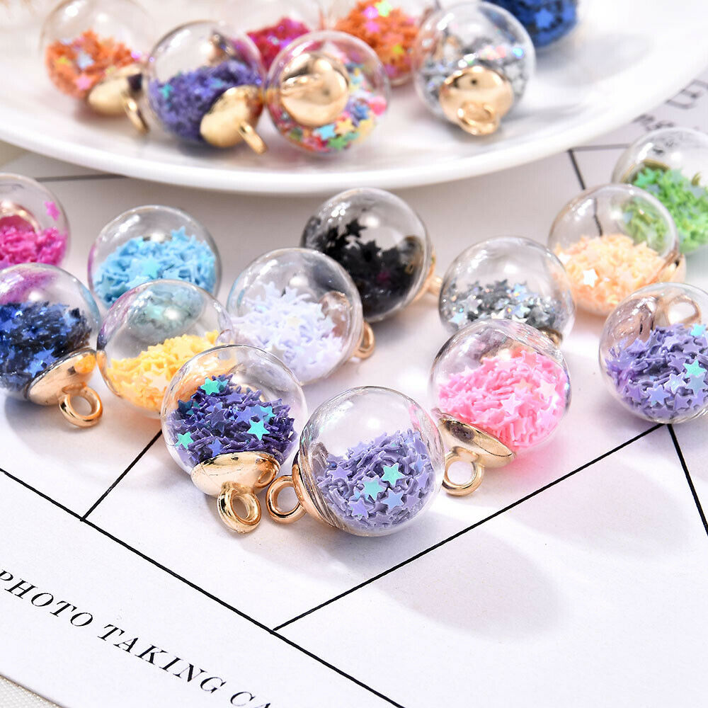 Glass Ball Pendants Confetti Making Charms Set 20x Round Transparent DIY Jewelry