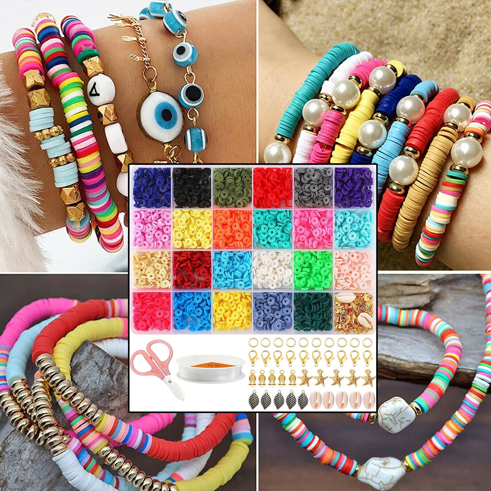 Flat Polymer Clay Beads Loose DIY Necklace Bracelets Jewelry Making Finding
