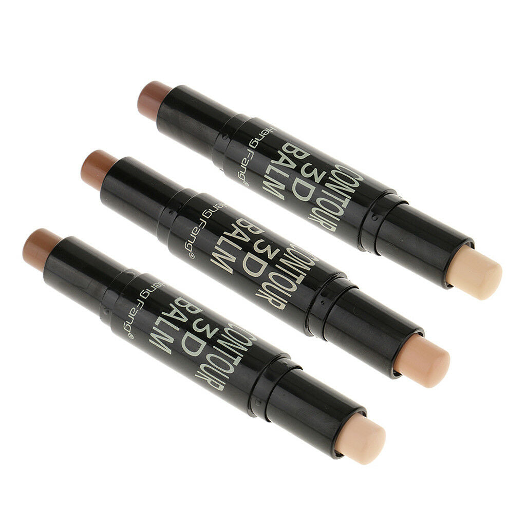 3x Makeup Face Contour Concealer Stick Dual Bronzer & Highlighter Shade Kit