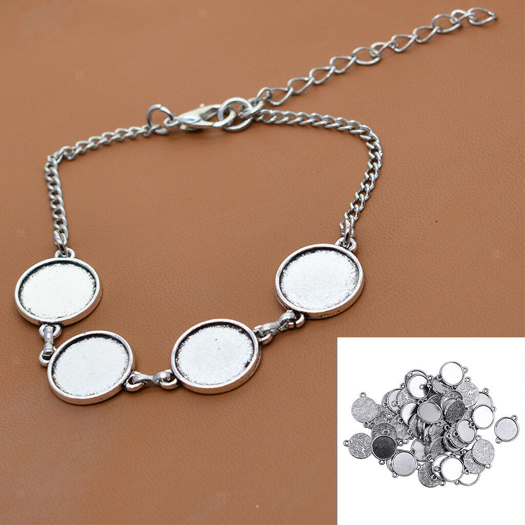 50pcs Blank Bezel Pendants Blanks Base Settings Tray for Jewelry Making 12mm