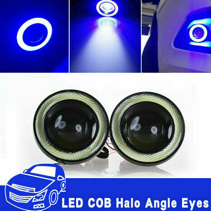 3.5" Inch COB LED Fog Light Projector Car Blue Angel Eyes Halo Ring DRL Lamp
