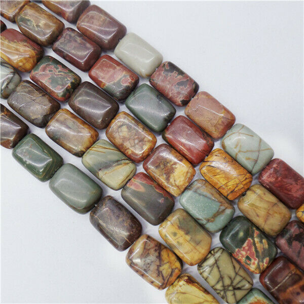 1 Strand 12x8x5mm Natural Picasso Jasper Rectangle DIY Spacer Beads 15.5" HH8942
