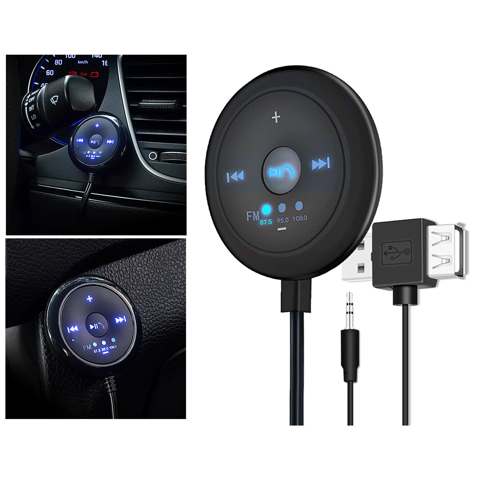Universal 2 in 1 Car AUX FM Audio Bluetooth V5.0 Transmitter Dock for Phone