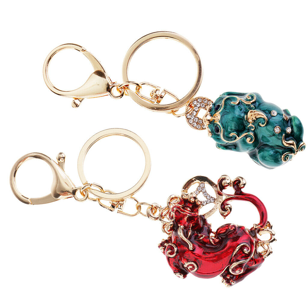 Set of 4Pcs Metal Pi Xiu Keychains Pendants Good Luck Symbol for Car Women Bag