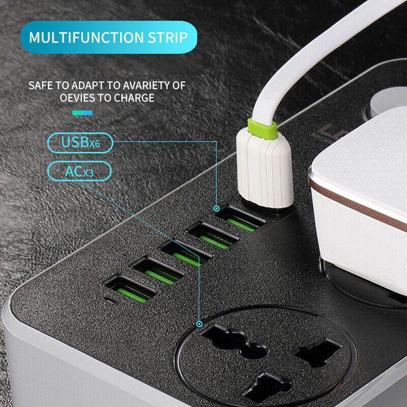 International Power Socket 6 USB Port Charging Socket Electrical Outlet EU Plug