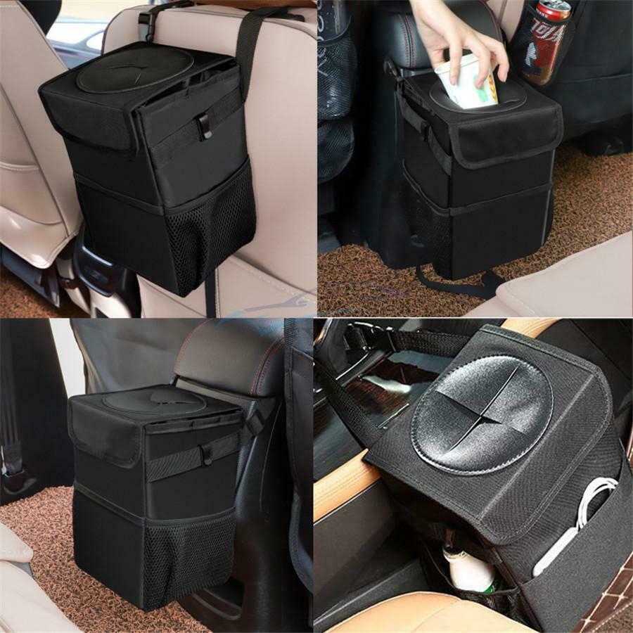 1x Waterproof Leakproof Collapsible Universal Car Trash Can with Lid Storage Bag