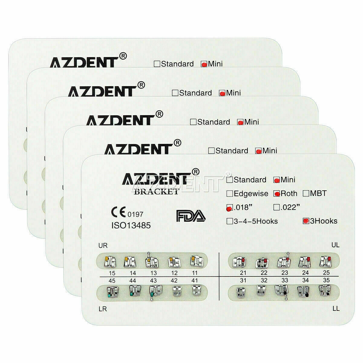 20pcs Orthodontic Metal Braces Brackets Dental Mini Roth 018 Hooks 3-4-5 AZDENT