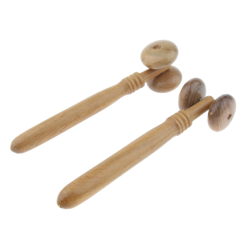 2x Two-point Massage Roller Massage Sticks   Point Made of Wood for Face