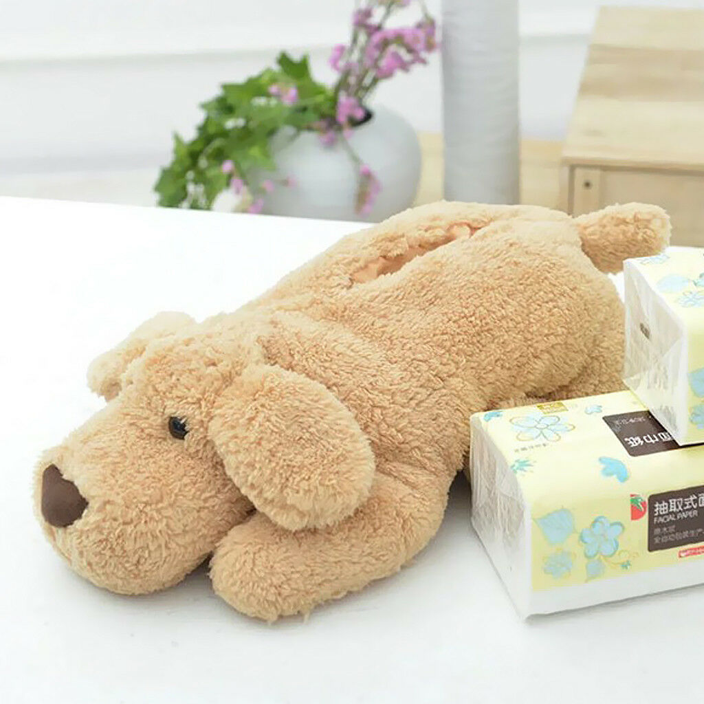 Brown Plush Dog Tissue Box Cover Puppy Holder Home Organizer Car Decor 42cm