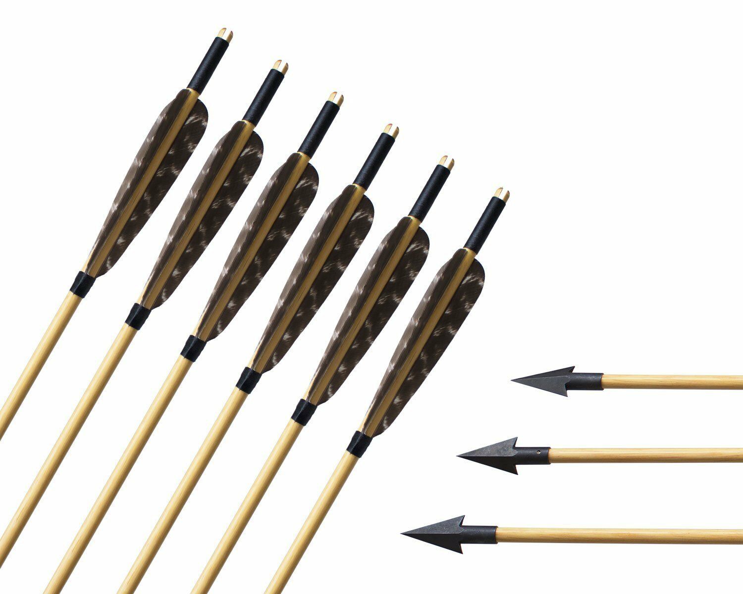 6pcs 31" Archery Wooden Arrows Wood Shaft Turkey Feather Arrowheads Bow Hunting