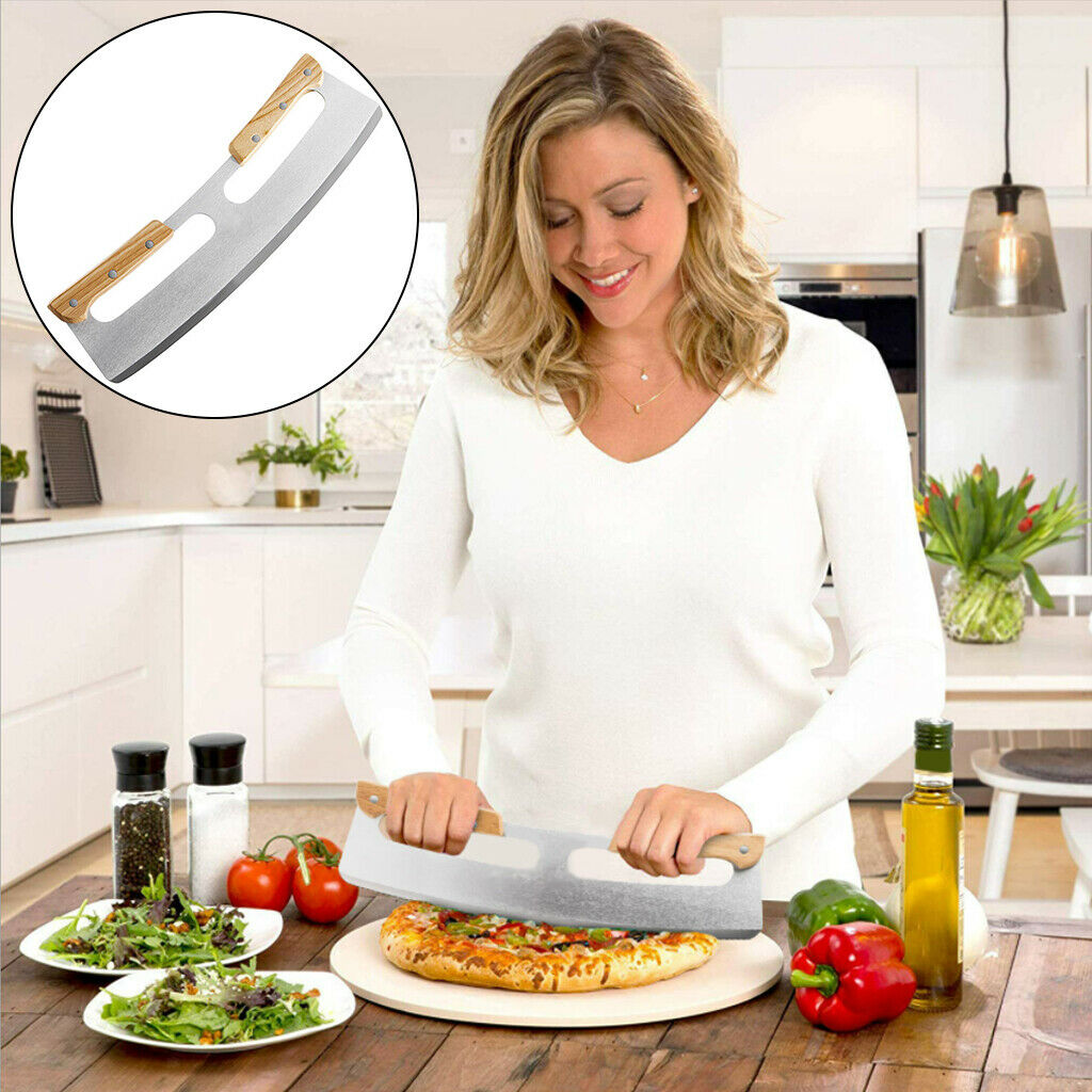 Stainless Pizza Cutter with Wooden Handles Kitchen Tool For Home Event Party