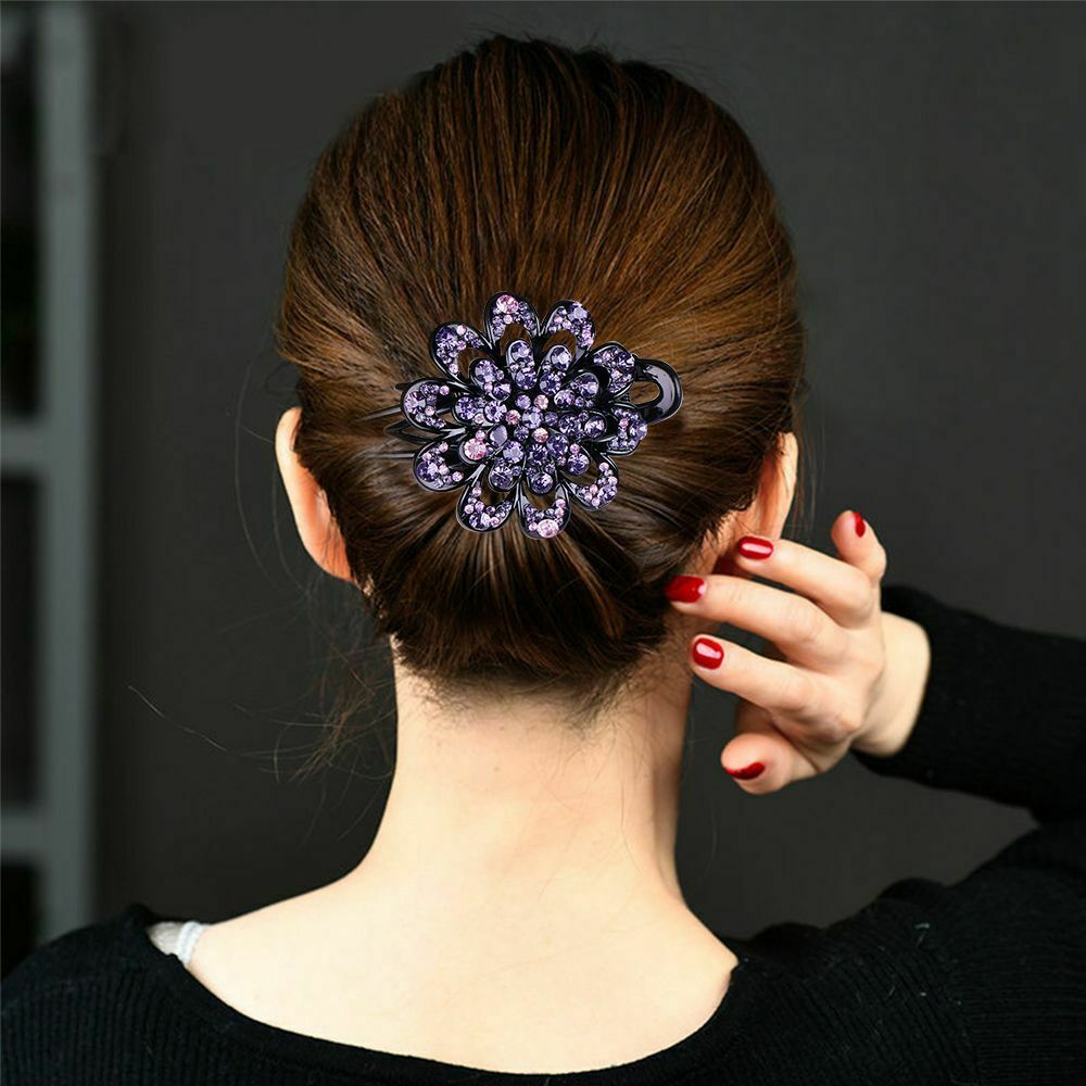 Women Girls Hairpins Crystal Flower Rhinestone Hair Clip Dovetail Duckbill Pins