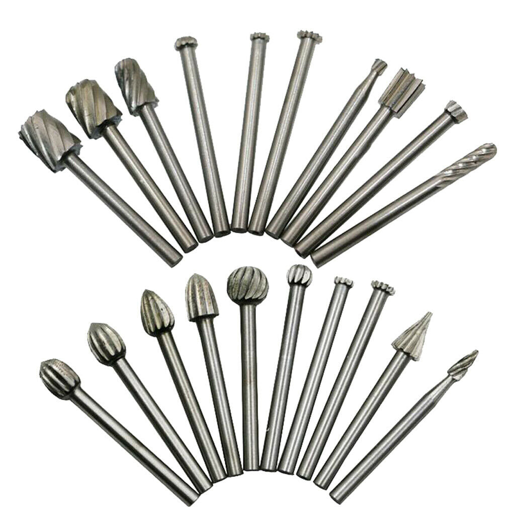 20PCS HSS Head Burrs Rotary Drill Die Grinder Carving Multi Tool Bit Set