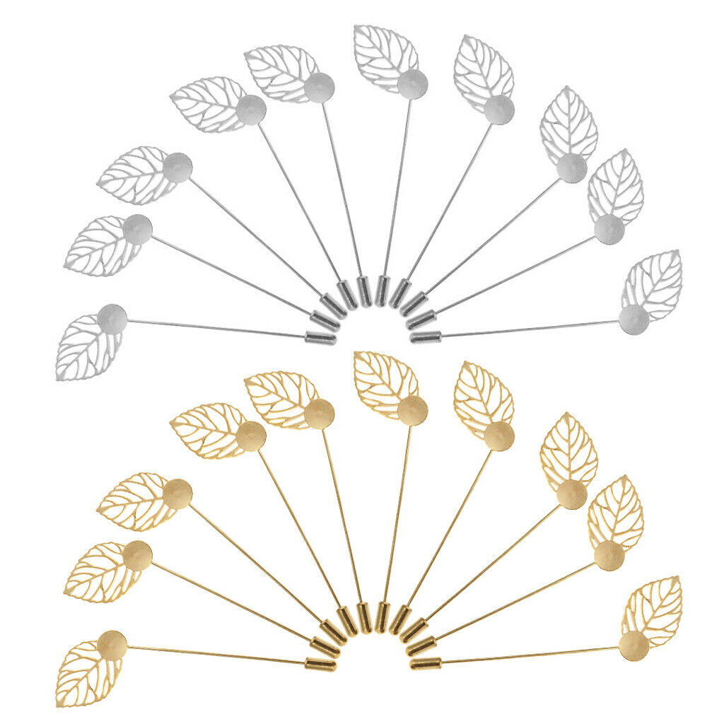 20Pcs Brass Leaf Lapel Pin Stick Blank Base Brooch for Men Suit DIY Crafts