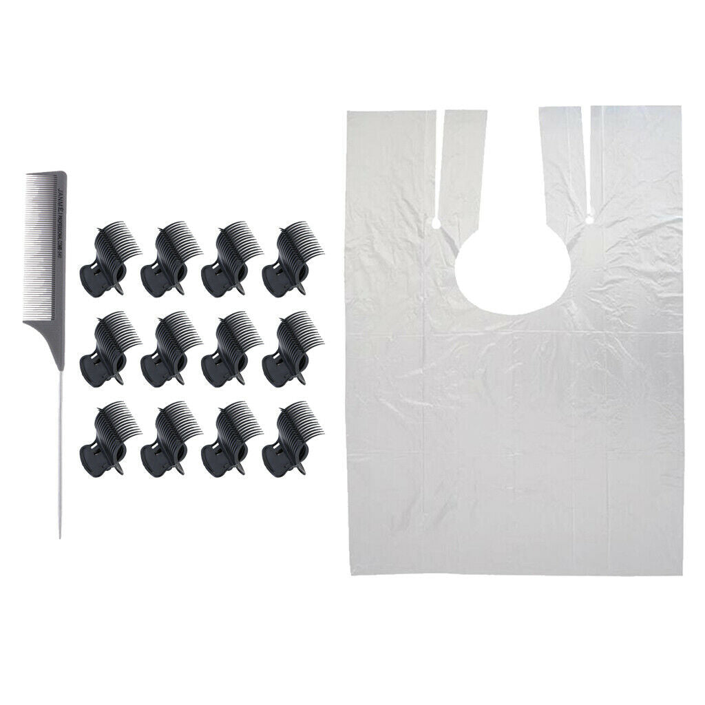 Disposable Barber Hair Cutting Capes w/ Perm Dye Coloring Rollers Comb
