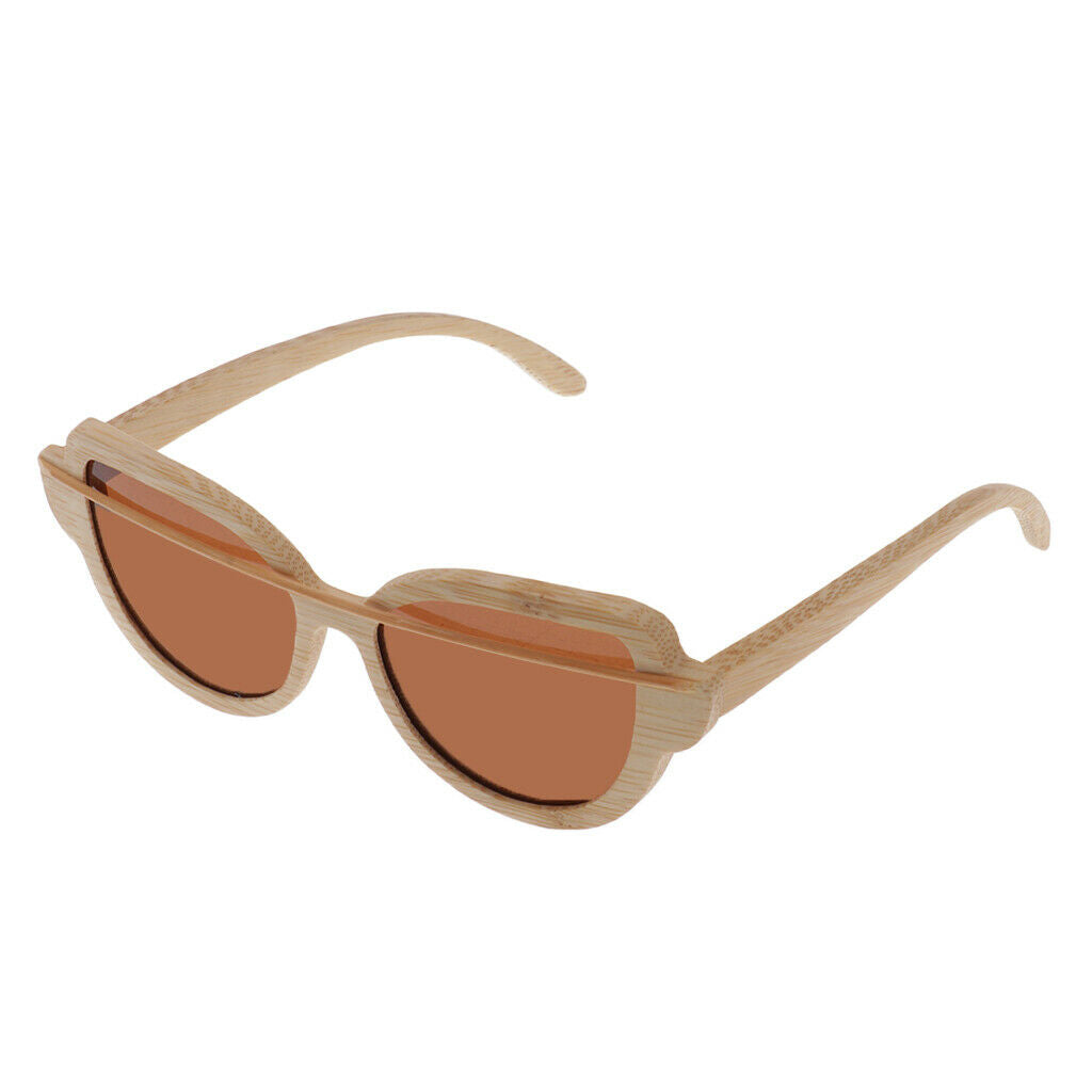 Women Handmade Bamboo UV 400 Polarized Sunglasses Wood Glasses + Box Brown