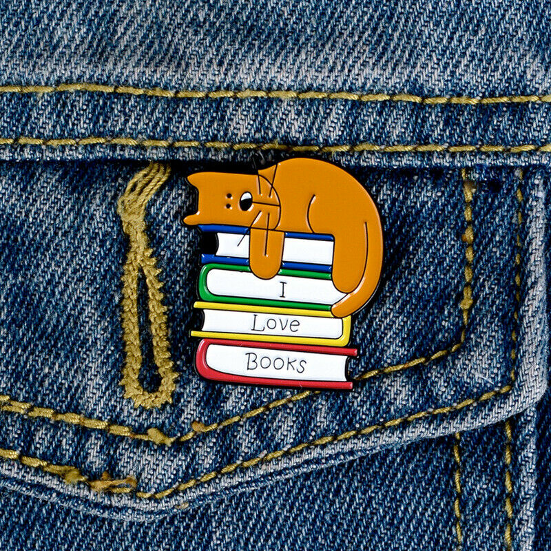 Enamel Cartoon Cat Book Brooch Pins Decoration Bag Clothes Corsage Badge Jew Qx