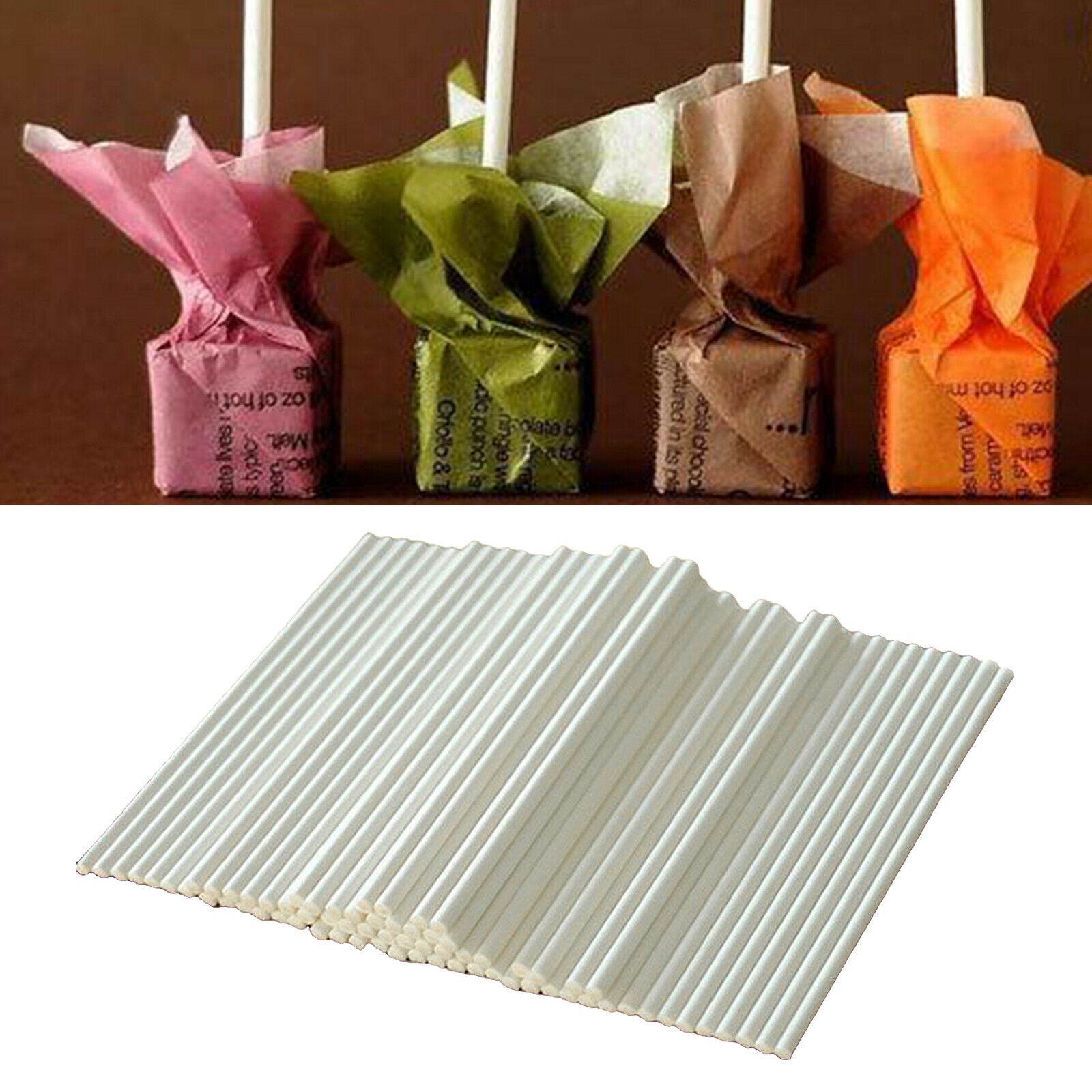 100x Paper Lollipop Sucker Sticks DIY Cake Desserts Chocolate Topper 6''