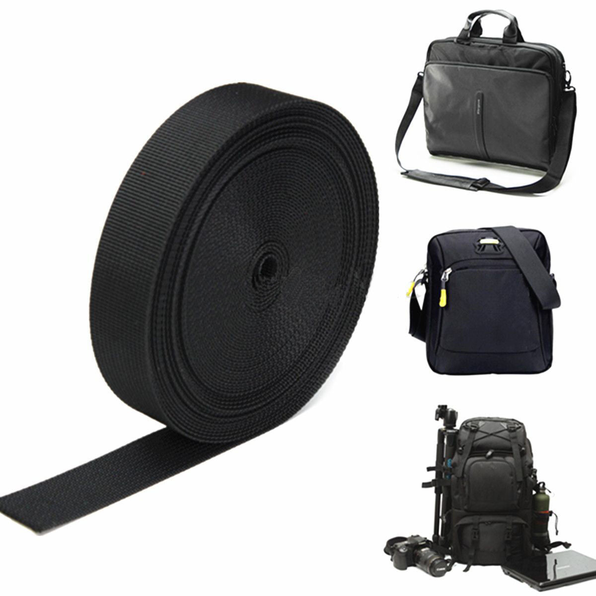 1inch 25mm  Wide Black Nylon Heavy Webbing Strap Thick Knapsack Belt 10m