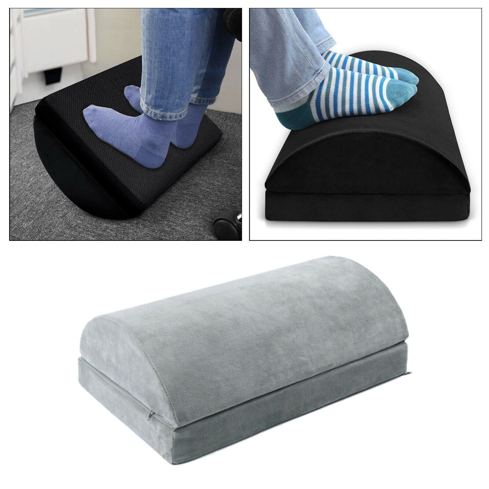 Foot Rest Under Desk Pillow Travel Footrest Textured Surface Washable Grey