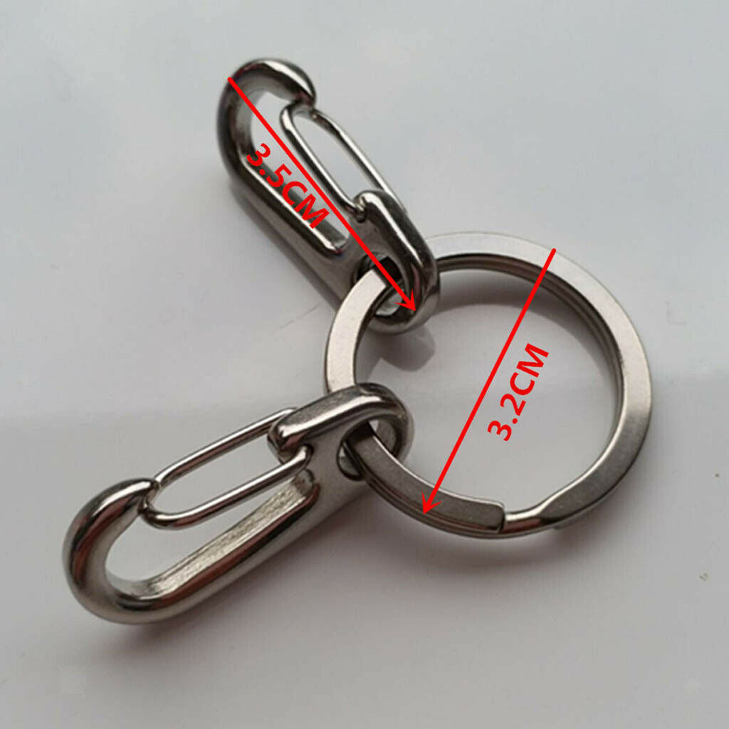 2 x Stainless Steel Key Buckle Snap Spring Clip Hook Carabiner w/ Split Ring
