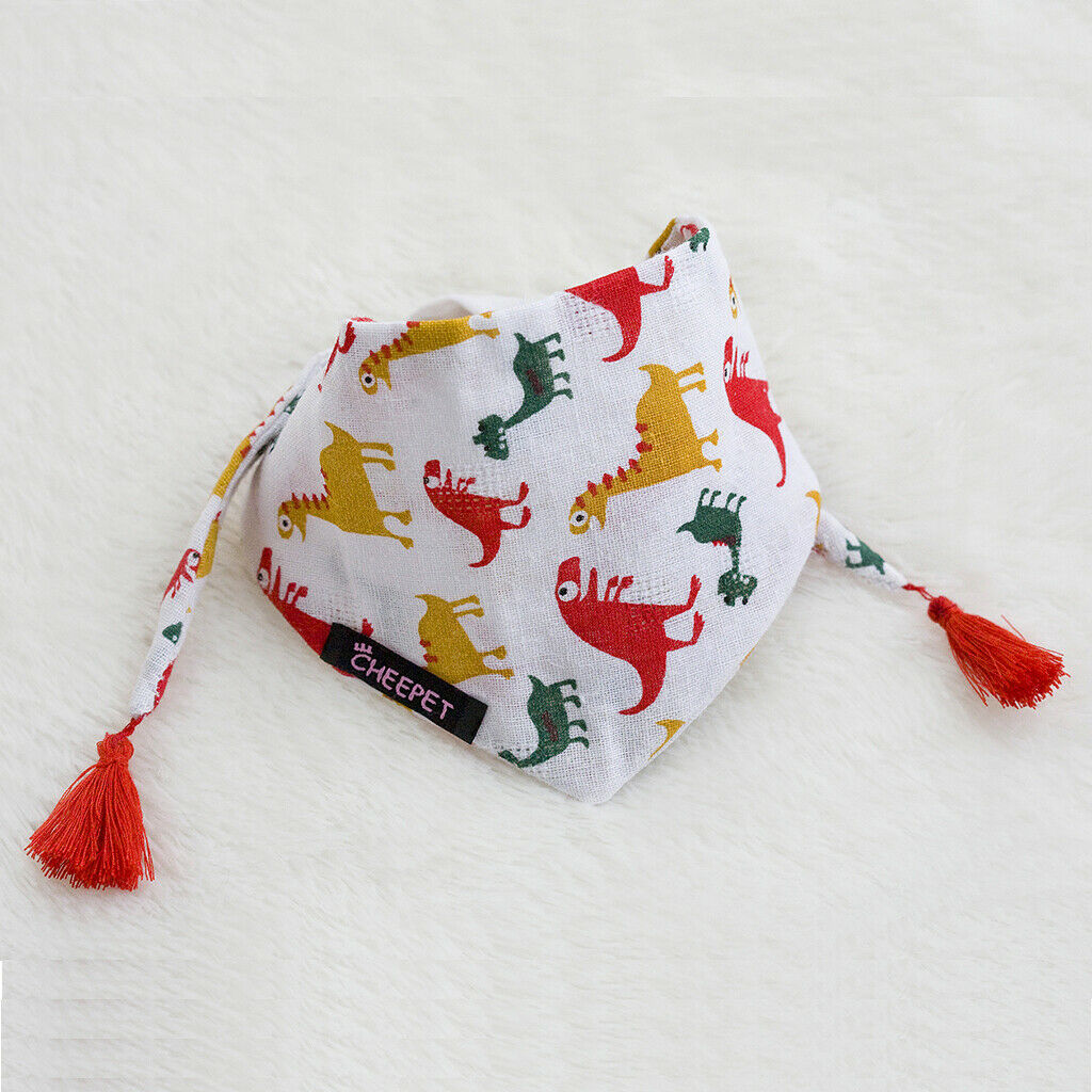 Dinosaur Pattern Pet Dog Puppy Collar Tassel Stretchable Saliva Towel S Red