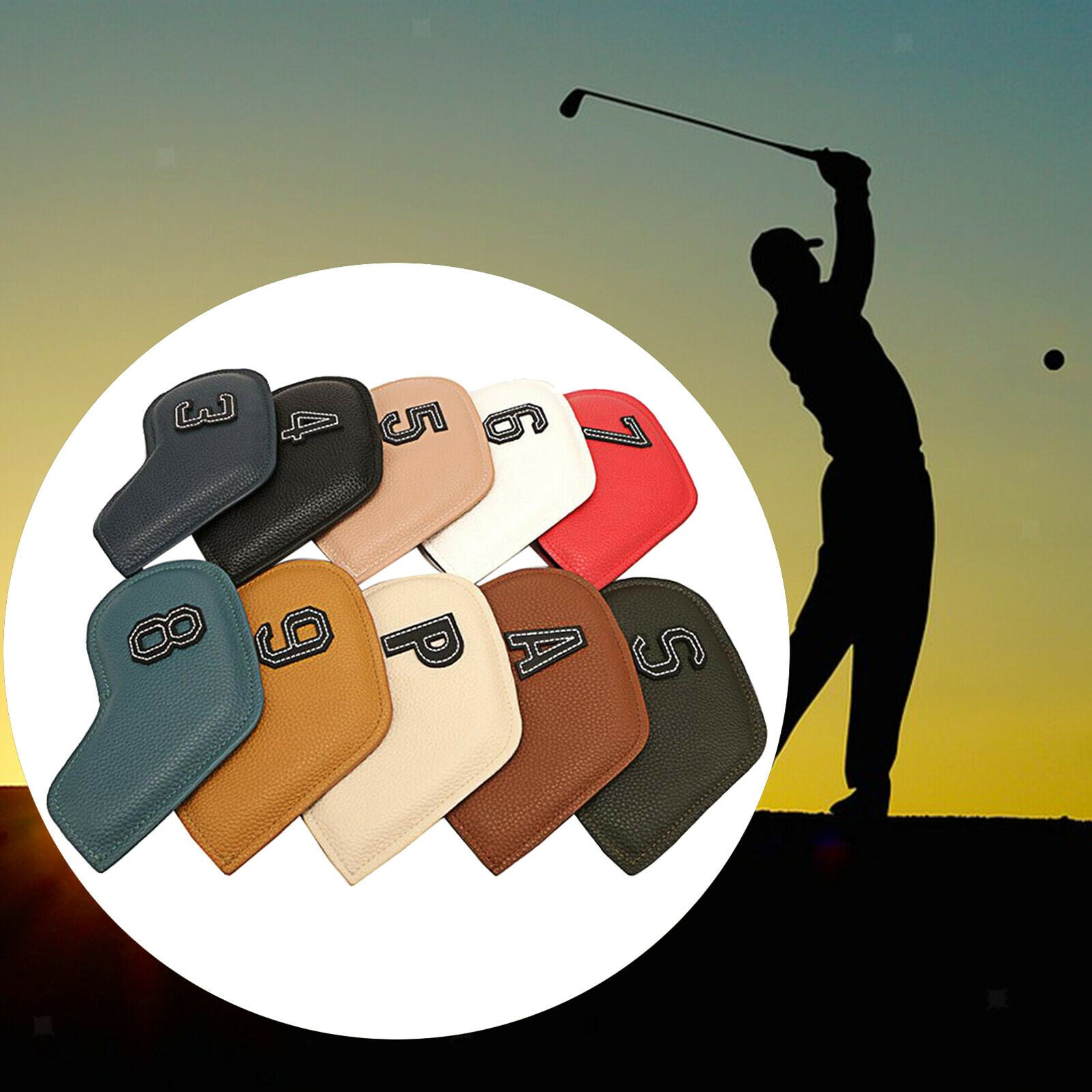 10pcs Waterproof PU Leather Golf Iron Headcover Wedges Club Head Cover Guard