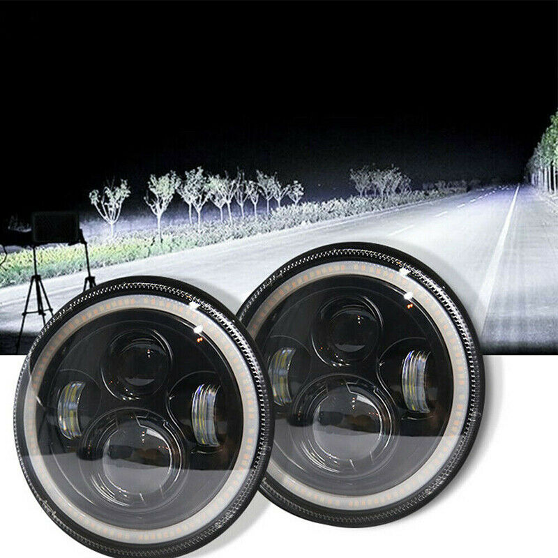 7 Inch Round LED Light Headlights Hi/Lo Beam Angle Eyes For Wrangler JK  N YBDA