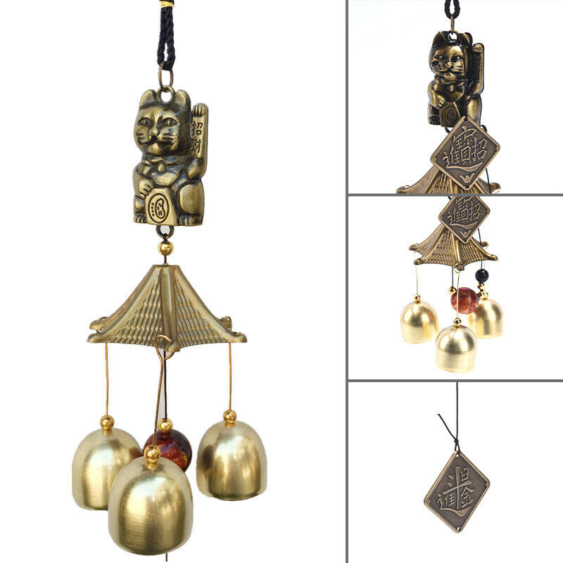 Metal Copper Wind Chime Pendant Door Decoration Lucky Cat Feng Shui Penda.l8