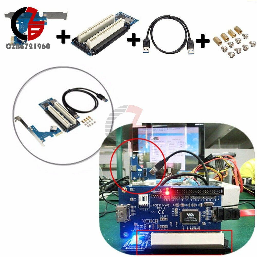 2 Sets USB 3.0 PCI-E Express X1 to Dual PCI Riser Card Slot Expansion Adapter
