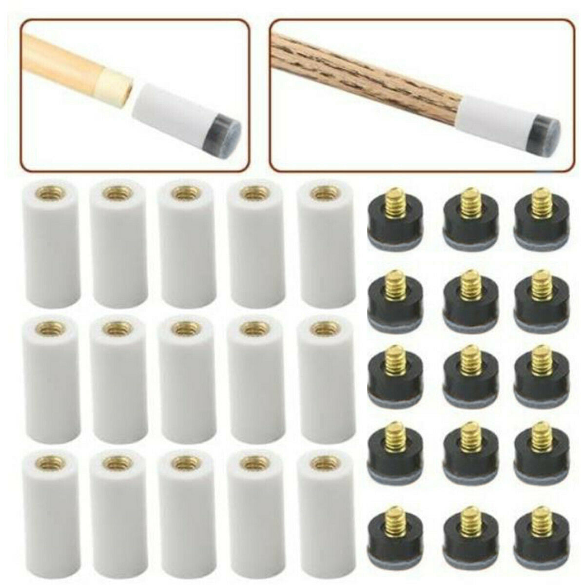10 Pair Billiard Screw-on Tips with Pool Cue Stick Ferrules Soft Grey Tips Set