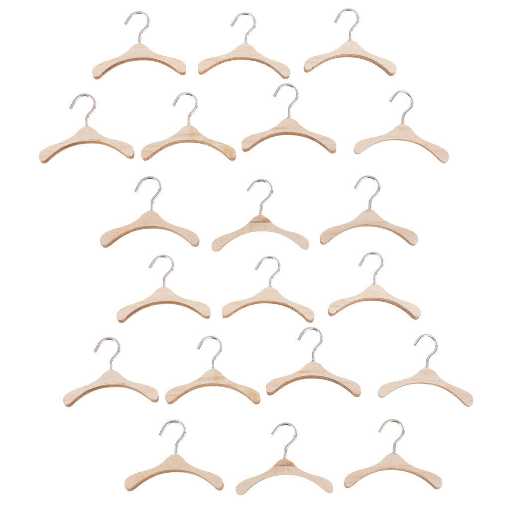 Prettyia   30Pcs   6cm   Wooden   Clothes   Hanger   Metal   Hook   for   BJD