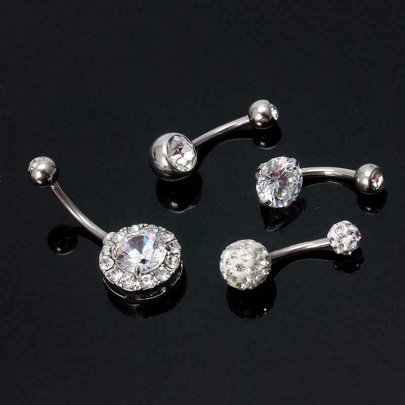 4PCS Titanium CZ Opal Belly Button Rings Set Navel Barbell Piercing Body Jewelry
