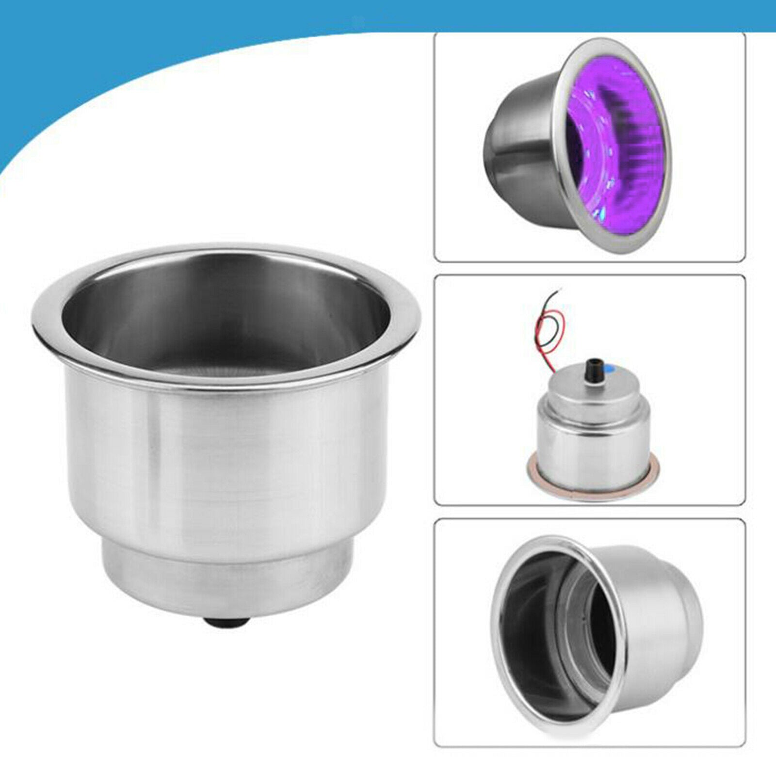 Stainless Steel Cups Drink Holder LED Lights Boat RV Inserts Universal