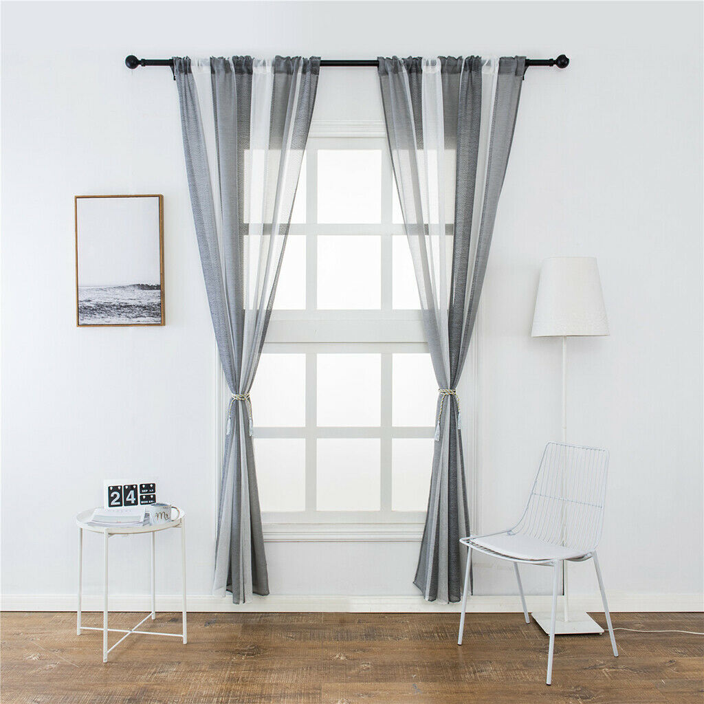 2xSheer Curtains Rod  Faux Linen Voile Curtains 100x200cm Color_3