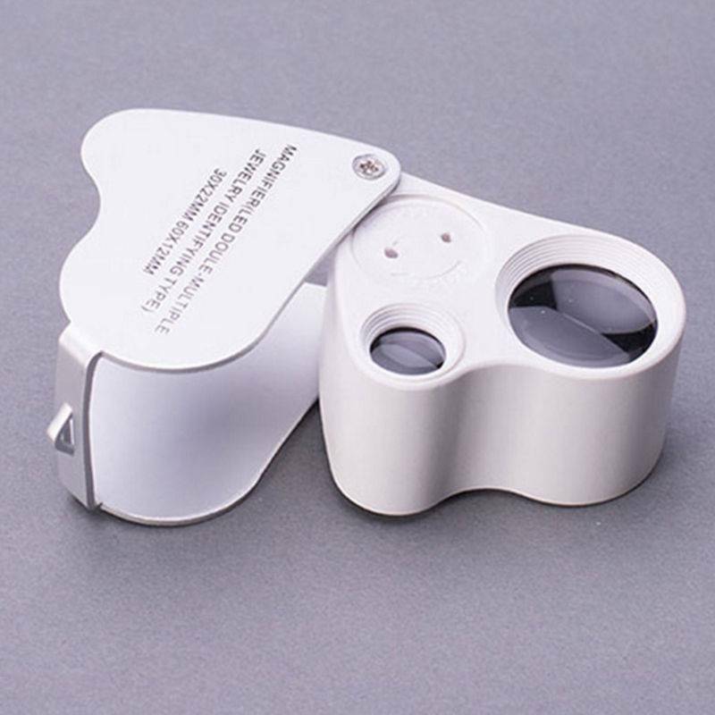 New 30X 60X 2in1 Glass Magnifying Magnifier Jewelry Loupe Loop W/ LED Lights