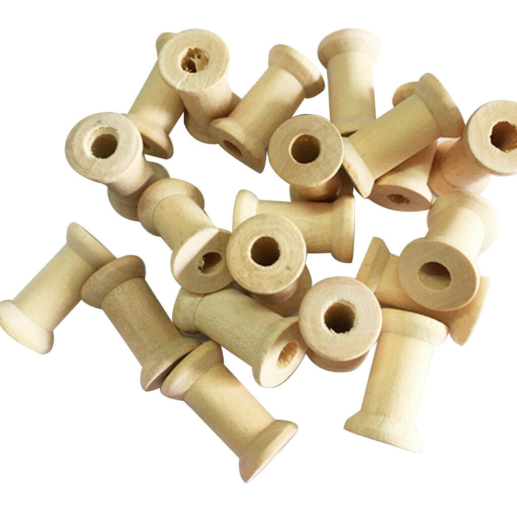 20 Package Unfinished Empty Wooden Spools Wood Thread Bobbins Cord Wire Coils